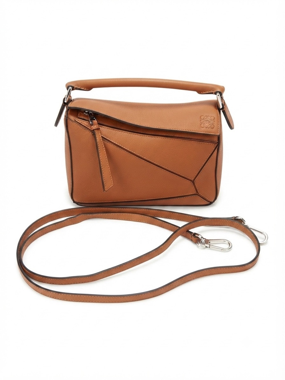 Iconic Mini Puzzle - Leather Top-Handle Women's Bag in Cognac